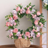 Maxbell Artificial Peony Flower Wreath Floral Wreath for Festival Wedding Decoration Pink Purple