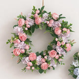 Maxbell Artificial Peony Flower Wreath Floral Wreath for Festival Wedding Decoration Pink Purple