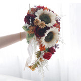Maxbell Wedding Bride Hand Bouquet Sunflowers with Ribbons for Party Church Supplies