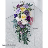 Maxbell Elegant Wedding Bouquets for Bride Waterfall Shape Handmade Decor Purple