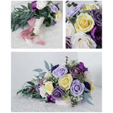 Maxbell Elegant Wedding Bouquets for Bride Waterfall Shape Handmade Decor Purple
