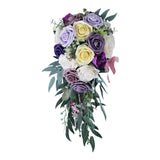 Maxbell Elegant Wedding Bouquets for Bride Waterfall Shape Handmade Decor Purple