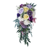 Maxbell Elegant Wedding Bouquets for Bride Waterfall Shape Handmade Decor Purple