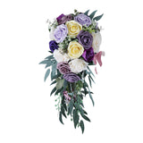 Maxbell Elegant Wedding Bouquets for Bride Waterfall Shape Handmade Decor Purple