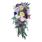 Maxbell Elegant Wedding Bouquets for Bride Waterfall Shape Handmade Decor Purple