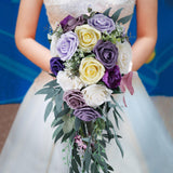 Maxbell Elegant Wedding Bouquets for Bride Waterfall Shape Handmade Decor Purple