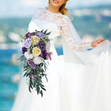 Maxbell Elegant Wedding Bouquets for Bride Waterfall Shape Handmade Decor Purple