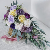 Maxbell Elegant Wedding Bouquets for Bride Waterfall Shape Handmade Decor Purple