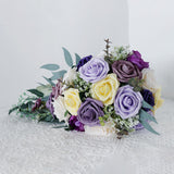 Maxbell Elegant Wedding Bouquets for Bride Waterfall Shape Handmade Decor Purple