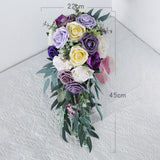 Maxbell Elegant Wedding Bouquets for Bride Waterfall Shape Handmade Decor Purple