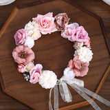 Maxbell Rose Wreath Floral Garland Fake for Wedding Headdress Farmhouse Front Door coffee