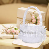 Maxbell Wedding Flower Girl Basket Comfortable Handle for Banquet Lace Edge