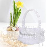 Maxbell Wedding Flower Girl Basket Comfortable Handle for Banquet Lace Edge