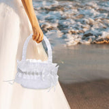 Maxbell Wedding Flower Girl Basket Comfortable Handle for Banquet Lace Edge