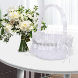 Maxbell Wedding Flower Girl Basket Comfortable Handle for Banquet Lace Edge