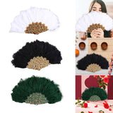 Maxbell Wedding Bride Feather Fan Handheld Decorative for Tea Dancing White