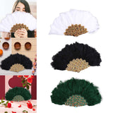 Maxbell Wedding Bride Feather Fan Handheld Decorative for Tea Dancing White