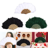 Maxbell Wedding Bride Feather Fan Handheld Decorative for Tea Dancing White