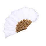Maxbell Wedding Bride Feather Fan Handheld Decorative for Tea Dancing White