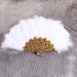 Maxbell Wedding Bride Feather Fan Handheld Decorative for Tea Dancing White