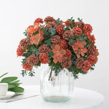 Maxbell Silk Hydrangea Flowers Bouquet for Living Room Meeting Room Decor Orange