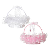 Maxbell Flower Girl Basket Bowknot Flower Candy Baskets 8'' x 8'' Decor for Holiday White