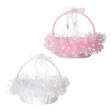 Maxbell Flower Girl Basket Bowknot Flower Candy Baskets 8'' x 8'' Decor for Holiday White