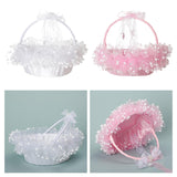 Maxbell Flower Girl Basket Bowknot Flower Candy Baskets 8'' x 8'' Decor for Holiday White