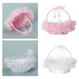 Maxbell Flower Girl Basket Bowknot Flower Candy Baskets 8'' x 8'' Decor for Holiday White