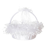 Maxbell Flower Girl Basket Bowknot Flower Candy Baskets 8'' x 8'' Decor for Holiday White