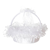 Maxbell Flower Girl Basket Bowknot Flower Candy Baskets 8'' x 8'' Decor for Holiday White