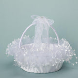 Maxbell Flower Girl Basket Bowknot Flower Candy Baskets 8'' x 8'' Decor for Holiday White