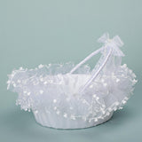 Maxbell Flower Girl Basket Bowknot Flower Candy Baskets 8'' x 8'' Decor for Holiday White