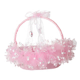 Maxbell Flower Girl Basket Bowknot Flower Candy Baskets 8'' x 8'' Decor for Holiday Pink