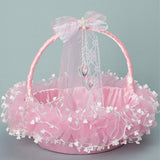 Maxbell Flower Girl Basket Bowknot Flower Candy Baskets 8'' x 8'' Decor for Holiday Pink