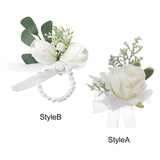 Maxbell Wrist Corsage Ribbon Bracelet Hand Flowers for Bridesmaid Bridal StyleA