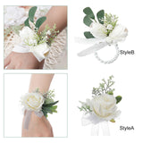 Maxbell Wrist Corsage Ribbon Bracelet Hand Flowers for Bridesmaid Bridal StyleA