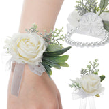 Maxbell Wrist Corsage Ribbon Bracelet Hand Flowers for Bridesmaid Bridal StyleA