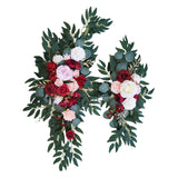 Maxbell Rustic Artificial Flower Swag Handmade Hanging for Parties Arbor Ornament Red