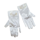 Maxbell 2Pcs Wrist Length Gloves Glossy Stretchable Elegant for Formal Occasion White