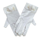 Maxbell 2Pcs Wrist Length Gloves Glossy Stretchable Elegant for Formal Occasion White