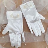 Maxbell 2Pcs Wrist Length Gloves Glossy Stretchable Elegant for Formal Occasion White