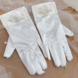 Maxbell 2Pcs Wrist Length Gloves Glossy Stretchable Elegant for Formal Occasion White
