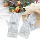 Maxbell 2Pcs Wrist Length Gloves Glossy Stretchable Elegant for Formal Occasion White