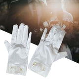 Maxbell 2Pcs Wrist Length Gloves Glossy Stretchable Elegant for Formal Occasion White