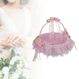 Maxbell Wedding Flower Basket Flower Bowknot Handles for Banquet Holiday Events Pink