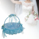Maxbell Wedding Flower Basket Flower Bowknot Handles for Banquet Holiday Events Blue