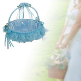 Maxbell Wedding Flower Basket Flower Bowknot Handles for Banquet Holiday Events Blue
