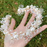 Maxbell Elegant Pearl Headdress Wedding Headpieces Crown Hairband for Anniversaries