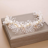 Maxbell Elegant Pearl Headdress Wedding Headpieces Crown Hairband for Anniversaries